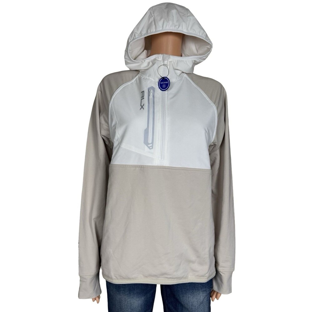 RLX Ralph Lauren Polo Mens Small Hoodie Jacket Wicking 1/2 Zip Panel Tan New